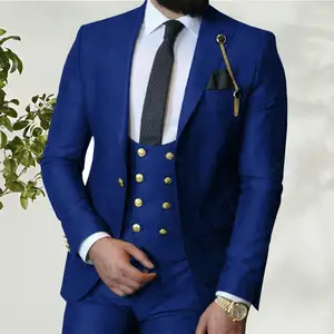 HD192 Costume Homme Italian Business Slim Fit 3 Pieces Royal Blue Men's Suits Groom Prom Tuxedos Groomsmen Blazer For Wedding