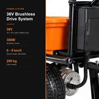 Brouette Électrique AKX 36V à 3 Roues, Chariot de Jardin Électrique, Moteur Brushless 300W, Charge 200kg, Bac PP 75L