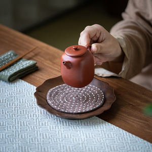 Tapis à thé en ramie fait main, gris, rond, isolant thermique pour service à thé Kung Fu - Product Image 3
