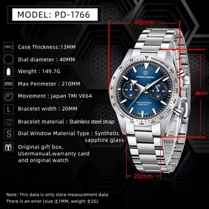 Montre homme PAGANI DESIGN PD1766 rétro lumineuse, chronographe sport à quartz, verre saphir AR, acier VK64. - Product Image 6