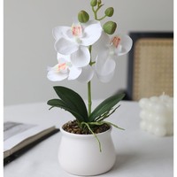 Vente en gros d'orchidées artificielles de haute qualité, fleurs d'orchidées artificielles au toucher réel, pot rond pour la décoration de la maison