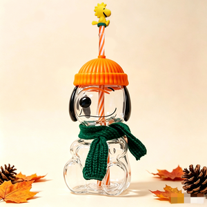 Offre Spéciale – Tasse à paille en verre borosilicate haute qualité avec couvercle, motif chien 3D en dessin animé, idéale pour les cadeaux d'anniversaire d'enfants et la décoration de chapeaux et écharpes tricotés. - Product Image 4