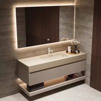 Meuble de salle de bain moderne 24 pouces avec miroir fin et lumineux de 65 cm, vasque simple et plateau de lavabo intégré