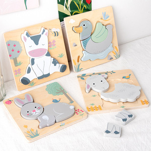 Puzzle creativi per bambini 3D in legno per apprendimento precoce animali da cartone animato gioco Puzzle per bambini giocattolo di <span class=keywords><strong>intelligenza</strong></span> - Product Image 1