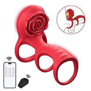 Dày trì hoãn xuất tinh rung dương vật Nhẫn app điều khiển từ xa tăng đồ chơi tự động mặc Ba Cock nhẫn cho nam giới - Product Image 1