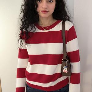 Knitwear Supplier Custom Fashion Ladies Knitted <strong>Red</strong> and White Striped Sweaters <strong>for</strong> <strong>Women</strong> - Product Image 1