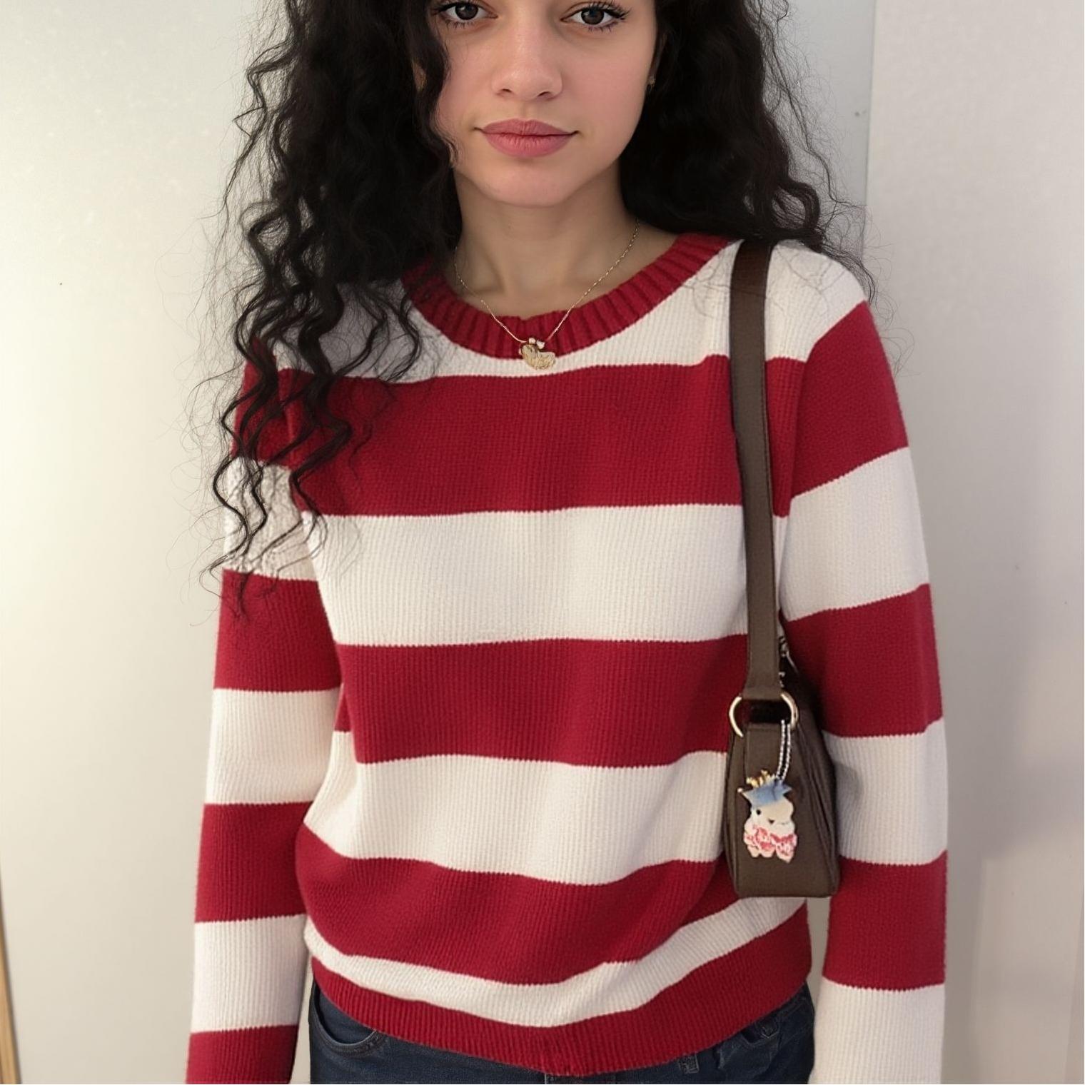 Ladies Sweaters Red Sweater With One White Stripe Margot Red