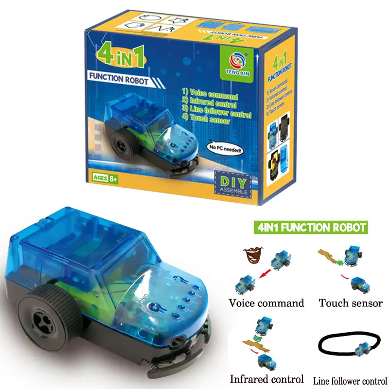 Popular Kids Robotics Kit Education DIY STEM Track Black Line Following Robot 4 In One Science Kit Smart Robot Car Starter Kit