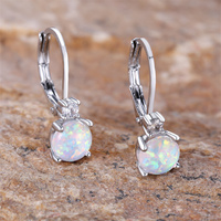 Luxe cristal petite pierre ronde boucle d'oreille blanc opale de feu boucles d'oreilles pour les femmes classique couleur argent mariage fiançailles bijoux