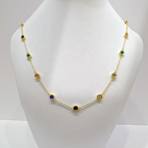 สร้อยพลอยหลากสีทำจากหินสีสันสดใสลายขนนก925เรียบตามสั่งเพทายดเดินตี้โคลเวอร์สร้อยคอแบบเรียบง่าย - Product Image 4