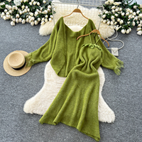 Ensemble deux pièces pour femmes ensemble en tricot avec bordure en dentelle Cardigan surdimensionné 3d robe caraco à fleurs 2 pièces robe pour femmes