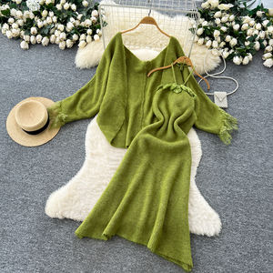 Set da donna due pezzi da donna con rifiniture in pizzo in <span class=keywords><strong>maglia</strong></span> Cardigan <span class=keywords><strong>oversize</strong></span> abito a canotta floreale 3d abito da donna 2 pezzi abito da donna - Product Image 3