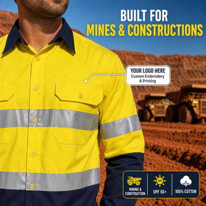GUARDEVER AS/NZS <b>Hi</b> <b>Vis</b> Reflective Safety Shirt Heavy Duty Cotton Drill Long Sleeve for Mining Construction - Product Image 2