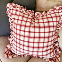 Housse de coussin personnalisée, dernière collection, motif à carreaux beige, taie d'oreiller design vintage pour canapé, housse de coussin pour canapé, décoration intérieure avec volants