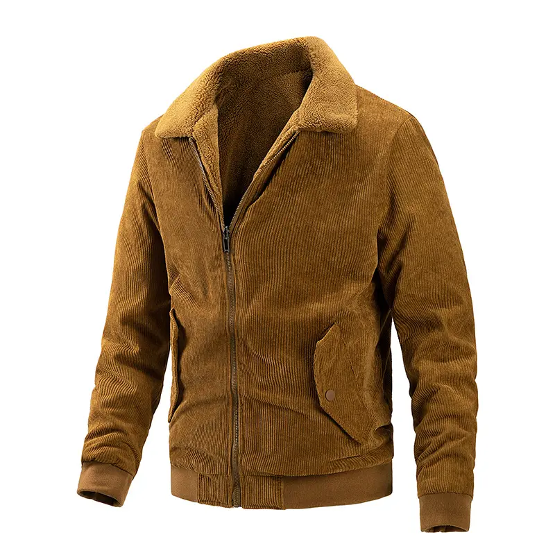 Men's jacket Winter style with fleece and thick lapel corduroy double-sided coat Retro slim men's jacket