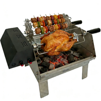 Barbecue de table extérieur en acier inoxydable à couvercle rabattable, version avec grille/version avec brochettes, avec fonction de réglage en hauteur