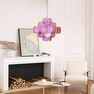 Lustre rose en verre de style Murano pour le projet d'hôtel de salon personnalisé OEM/ODM luminaire suspendu à disque Ellie de haute qualité - Product Image 2