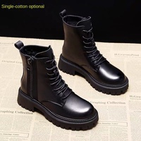 Bottines Martin pour Femme 2024 Style Britannique Automne Hiver à Semelle Épaisse et à Lacets Doublure Polaire et Doublure en Maille