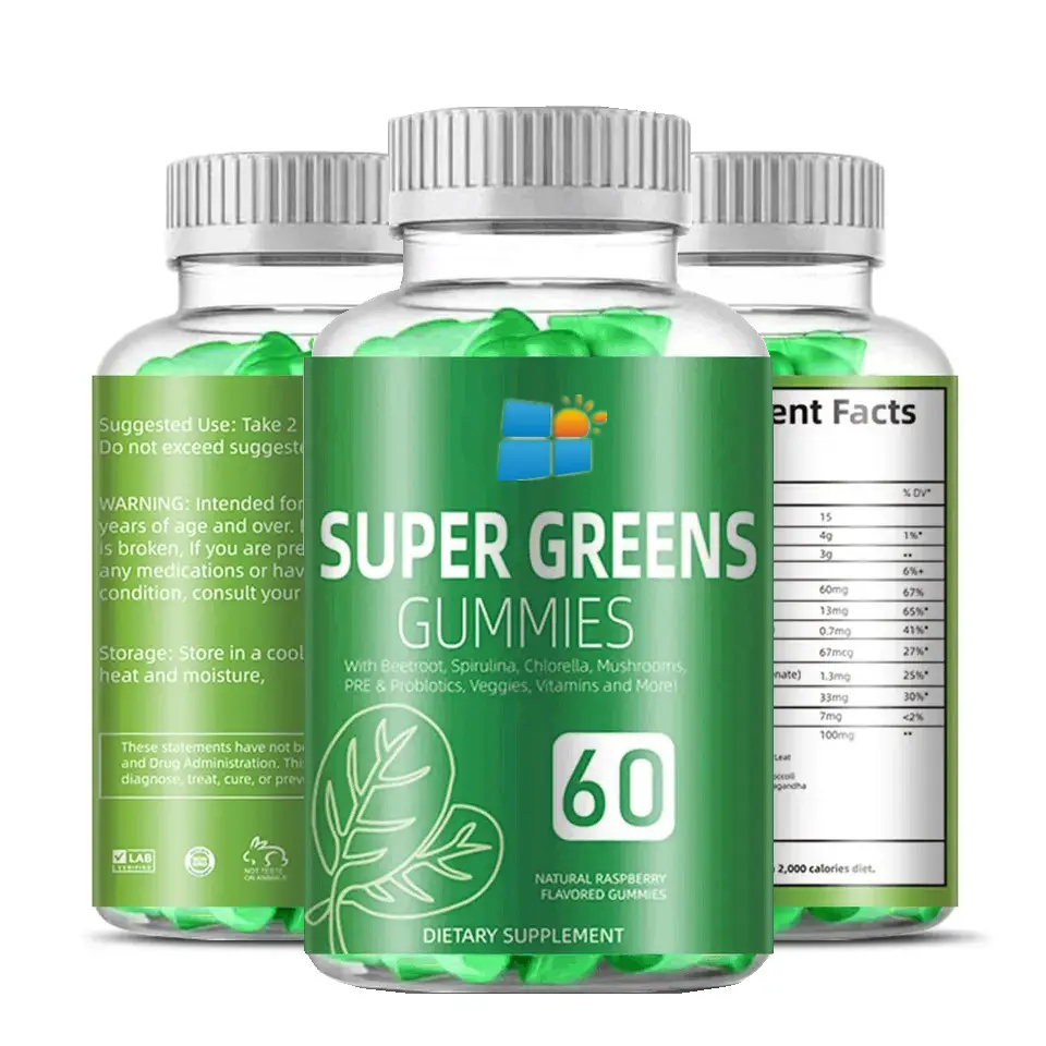 OEM/ODM/OBM Vegan Sugar Free Supergreen Gummies Collagen Weight Loss Detox Super green Gummies Health Support