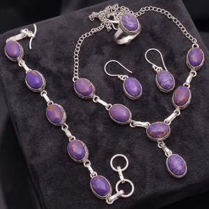 Ensemble de bijoux en argent sterling 925, collier, bracelet, ensemble de bijoux en turquoise cuivre violet naturel, bijoux faits à la main - Product Image 2