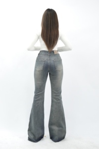 กางเกงยีนส์เอวสูงทรงกอด8839วินเทจ, กางเกงบานเอวสูงสวมใส่สบายอเนกประสงค์สีเก๋ไก๋ทุกวันกันน้ำซีดซักได้ฤดูร้อน - Product Image 3