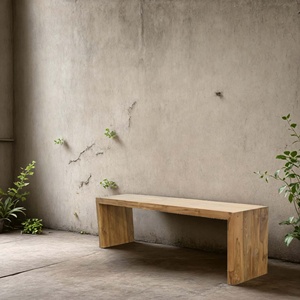 Banc de patio artisanal en teck recyclé, grain naturel vieilli, style Wabi-sabi, luxe, pour jardin et resort, durable - Product Image 5