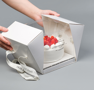 Caja de Cartón de Lujo para Pastel, Mini Caja para Regalos de Boda, Embalaje de Alimentos, Tamaño 12x6, con Asa de Listón, Recubrimiento UV, Grabado en Relieve, Reciclable - Product Image 1