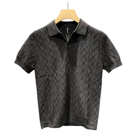 Nouveau T-shirt en maille à manches courtes avec col texturé et col en V, coupe ajustée pour tenue professionnelle