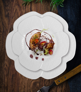 Set di Piatti da Portata in <span class=keywords><strong>Ceramica</strong></span> con Bordo a Foglia di Loto in Rilievo, Piatto Bianco Creativo per Frutta e Contorni, Piatto Piatto Decorativo Vintage - Product Image 6