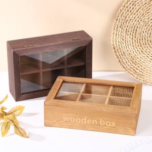 เครื่องประดับกล่องชาไม้พร้อมฝาปิดบานพับแม่เหล็กกล่องไม้ชาไม้ไผ่ธรรมชาติกล่องเก็บออแกไนเซอร์ 6 ช่อง - Product Image 4