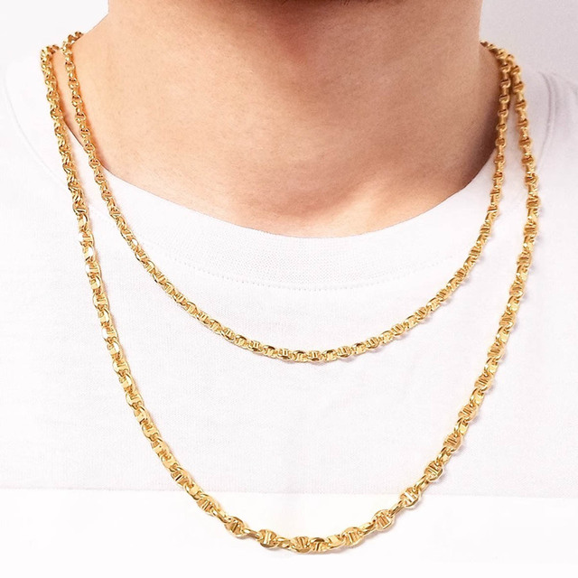 18K Yellow Gold Jewelry AU750 Bullet Hollow Chain Gold Stud Link Necklace Simple and Fashion Jewelry