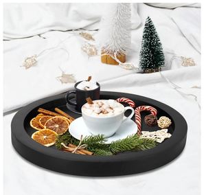 Plateau décoratif rond personnalisé pour café Table à manger comptoir noir petits plateaux de service en bois ferme <span class=keywords><strong>cuisine</strong></span> décor à la maison - Product Image 5