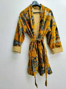 Bata de Terciopelo 100% Algodón Estampada y Bordada con Mangas Largas, Estilo Kimono, Suave y Cómoda, Ropa de Estar para Mujer - Product Image 2
