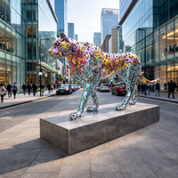 Grande sculpture de léopard en acier inoxydable pour extérieur, statue d'animal abstraite en métal ajouré, décoration artistique pour jardin et place publique, personnalisable