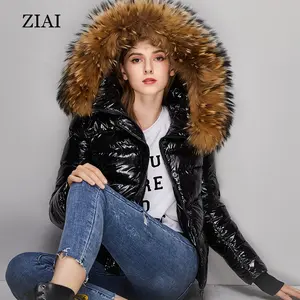 Mode Winter Kleding Cropped Puffer Jas Vrouw Shiny Puffer Jas Gewatteerde Jas Met Kap Licht Gewatteerde Zwart Glanzend Puffer Jas