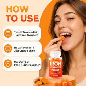 Gummies véganes Bessence <span class=keywords><strong>Fer</strong></span> & Curcuma avec <span class=keywords><strong>Vitamine</strong></span> <span class=keywords><strong>C</strong></span>, 60 unités, Bien-être féminin - Marque privée OEM - Product Image 1