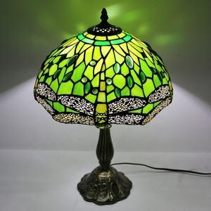 LongHuiJing for Style 12Inch Dome Flexible Living Room Bedroom Table Lamp Green Dragonfly Stained Glass Lampshade Zinc Alloy - Product Image 5