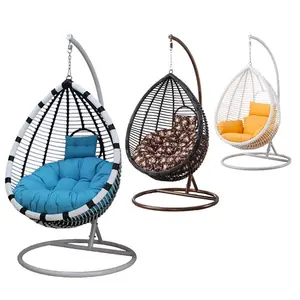 Açık mavi hasır Rattan veranda mobilya asılı yuva salıncak yumurta sandalye standı ile