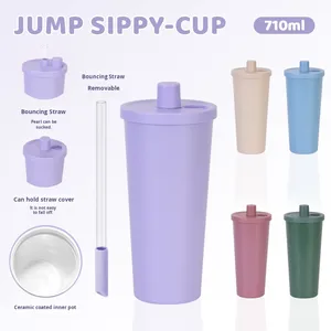 New 710ml Ceramic-coated Inner Liner Straw Cup Pearl Suction Portable Bouncy Telescopic Straw Insulated Cup 6-12 Hours Thermal - Product Image 3
