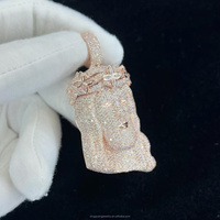Combiné personnalisé VVS moissanite plaqué or rose argent sterling 925 pendentif tête de Jésus Christ statue bijoux de prière pendentif
