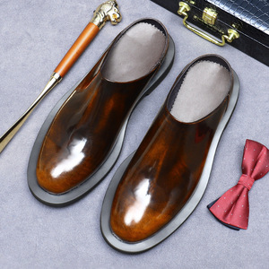 Men's High-Quality Large-Toe <b>Slippers</b>, Men's Leather Business Casual Office Half <b>Slippers</b>, Bright Leather Comfortable Shoes - Product Image 3
