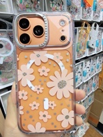 Coque de téléphone magnétique rigide transparente GS plaquée or, ornée de cristaux et motifs floraux peints, pour iPhone 18 Pro Max 17 Pro Max