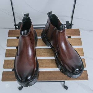 128 Derniers modèles de chaussures d'hiver pour hommes en dropshipping, bottes <span class=keywords><strong>Chelsea</strong></span> en cuir à <span class=keywords><strong>semelle</strong></span> épaisse, bottes à la cheville marron - Product Image 5