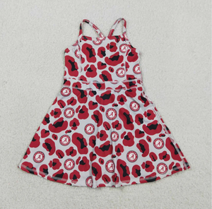 GSD3635 Vestido Deportivo para Niñas, con Tirantes, Cuello Redondo, Estampado de Leopardo Rojo, Transpirable, Largo hasta la Rodilla - Product Image 5