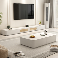 Meuble TV et table basse design italien en promotion – Ensemble moderne blanc crème en bois massif pour salon