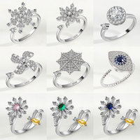 Bague anti-stress rotative réglable en cuivre plaqué or vintage avec zircon, motif tournesol et abeille