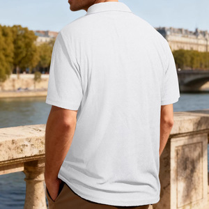 Polo de Verano Casual para Hombre, Estilo Europeo Americano, con Cierre, Manga Corta, Azul Marino, Diseño a Rayas de Poliéster, Corte Holgado - Product Image 2