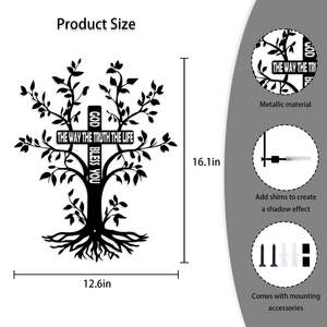 งานศิลปะตกแต่งผนังรูปกางเขนโลหะ - ศิลปะตกแต่งผนังรูปพระเยซูพร้อมต้นไม้แห่งชีวิต ของตกแต่งคริสเตียนรูปกางเขนสำหรับห้องนั่งเล่น ห้องนอน โบสถ์ และตกแต่งบ้าน - Product Image 2