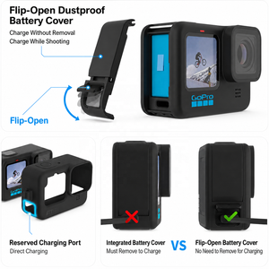 Kit de protection en silicone pour GoPro Hero 12/11/10/<span class=keywords><strong>9</strong></span>, protecteur d'écran en verre trempé, couvercle de batterie, capuchons d'objectif, cordon - Product Image 3