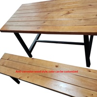Table de pique-nique en bois d'acacia pour l'extérieur et 2 bancs, ensemble de salle à manger de style américain résistant aux intempéries pour jardin et patio, mobilier d'extérieur en bois massif